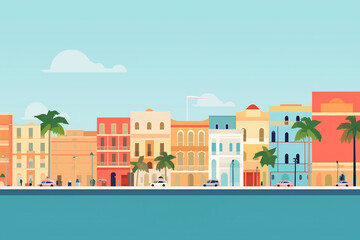 Wall Mural - Havana urban landscape with cityscape silhouette . Pattern with houses. Illustration