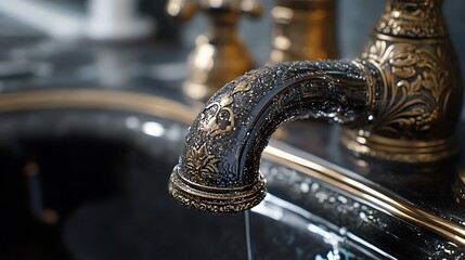 Ornate Water Faucet with Water Drops