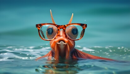 Quirky sea creature sporting stylish glasses in vibrant ocean depths