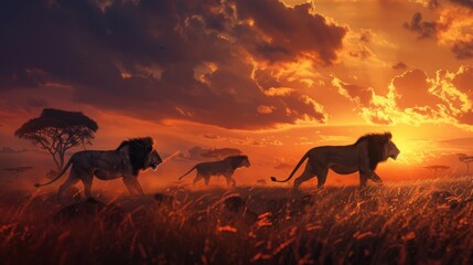 pride of lions in the savannah