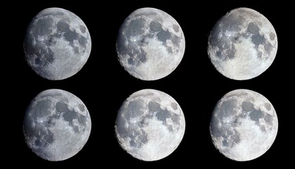 Wall Mural - full moon set isolated on a black background, moon images clipart