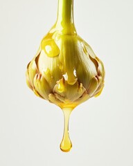 Poster - Close-up of Artichoke Essence With a Large Water Drop on a Clean White Background