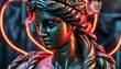 © 慧 马 - Aphrodite statue illuminated by a heart-shaped neon sign, blending classical beauty with modern vibrancy