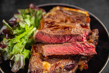 meat steak grilled juicy beef fresh delicious gourmet food background on the table rustick food top view copy space