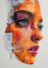 Wall Mural - Vibrant artistic portrait blending colors and textures.