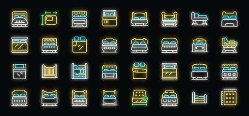 Wall Mural - Set of colorful neon icons showing different bed styles for sleep and rest