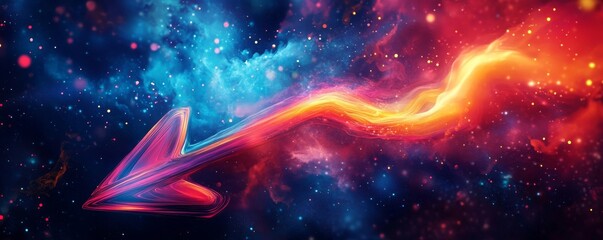 Wall Mural - Vibrant arrow in cosmic nebula background, abstract energy concept