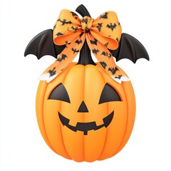 Wall Mural - Cute Halloween Pumpkin with Bow and Bat Wings