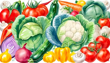 Vibrant Watercolor Garden of Fresh Vegetables