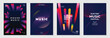 © TWINS DESIGN STUDIO - Music poster design background vector set. Electronic Sound Cover template with vibrant abstract gradient line wave , halftone and geometric shape.