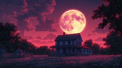Poster - A home with a serene and tranquil landscape a sunset