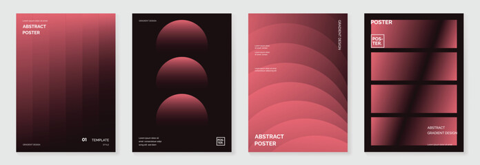 Modern gradient poster background vector set. Minimalist style cover template with monotone perspective geometric prism shapes collection. Ideal design for social media, cover, banner, flyer.