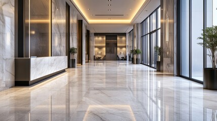 Poster - bank lobby with a sophisticated design floors lighting and minimalist furnishings