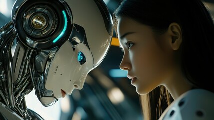 Poster - Artificial Intelligence Robot and Advanced Android Virtual Assistant Collaborating Modern Workspace