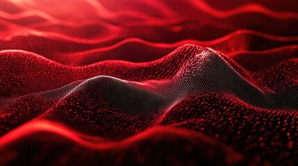 Poster - 3D red background featuring dynamic waves, perfect for futuristic tech designs, digital concepts, and modern visualizations