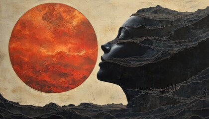 Wall Mural - A silhouette of a woman against a dramatic sunset backdrop.