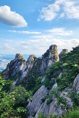 Image of summer scenery of Dobongsan Mountain near Seoul, Korea. Hiking in Dobosan National Park. korea mountains. trekking. korean landscapes. bukhansan national park.