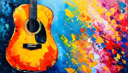 Vibrant Abstract Expression of Acoustic Guitar in Colorful Swirls