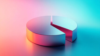 Fototapete - An abstract 3D pie chart with metallic textures and gradient colors, floating in a digital space. The design conveys modernity and technological advancement in data visualization.