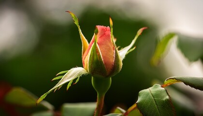 Wall Mural - a close up of a rosebud just beginning to open