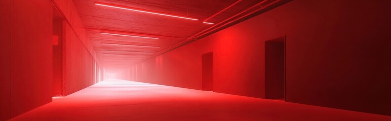 Aufkleber - Illuminated Monochromatic Street With Red Walls and a Pastel Floor Creating a Surreal Atmosphere