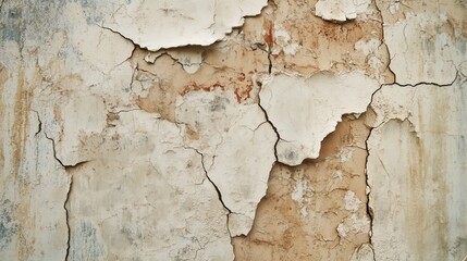 Poster - A wall with cracks and peeling paint. The wall is white and has a rough texture