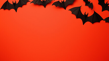 Wall Mural - Black paper bats on vibrant orange background for Halloween decoration
