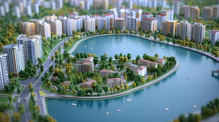 Poster - sustainable urban oasis:aerial view of a futuristic eco-friendly city skyline with high-rise buildin