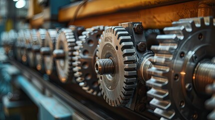 Close-up of Industrial Gear System with Interlocking Teeth