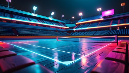 Wall Mural - Neon-Illuminated Cricket Stadium Captured Through Generative AI