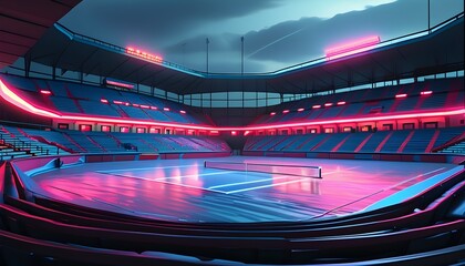 Wall Mural - Neon-Illuminated Cricket Stadium Captured Through Generative AI