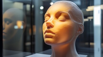Poster - A digital hologram display showcasing the concept of a virtual twin or digital avatar,highlighting the potential of futuristic projection technology and immersive digital experiences. The serene.