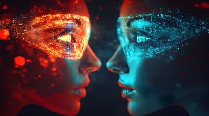 Poster - A captivating digital artwork that showcases a visionary and immersive encounter with a virtual twin,blending technology,creativity.