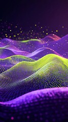 Poster - Abstract Neon Waves with Digital Particle Grid