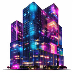 skyscraper building neon lights cityscape modern architecture futuristic urban nighttime illuminated vibrant digital art glow colorful metropolis high-rise 