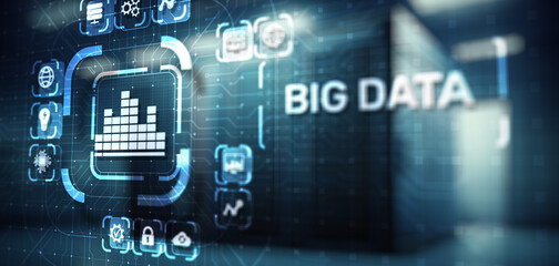 Poster - Big data analytics platform, business intelligence and modern technology concept on vitual screen.