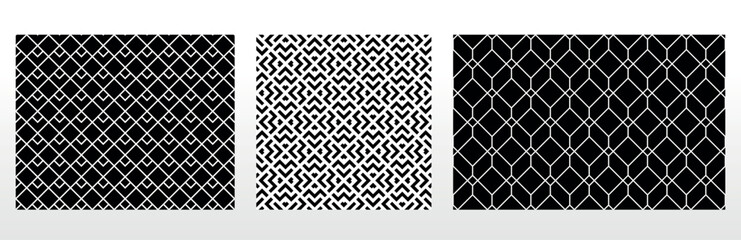 Poster - Geometric set of seamless black and white patterns. Simple vector graphics.