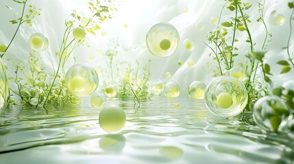 Wall Mural - Enchanting Underwater Bubble Forest with Lush Greenery Reflection