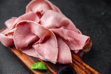 ham spam pork meat tasty fresh meal food snack on the table copy space food background rustic top view