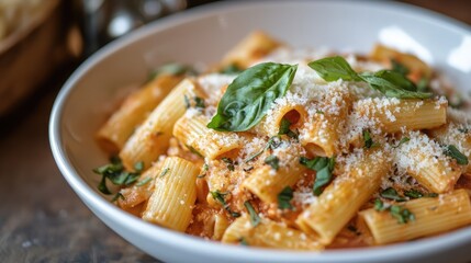 Gourmet pasta dish topped with fresh herbs and parmesan. Italian food menu. Pasta banner