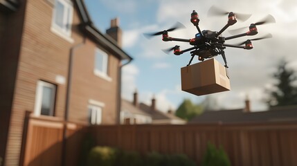 Poster - photograph of an ai-powered drone delivering a package in a modern urban environment,showcasing the 
