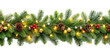 © Tatar - The image shows a festive Christmas garland of green pine branches without background, decorated with cones, red berries and golden balls. Small lights glow between the branches.