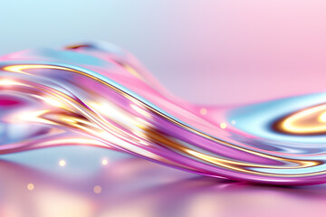 Poster - The colorful fluid shapes flow elegantly in a wave-like pattern against a soft pink and blue gradient backdrop, creating an artistic and dynamic visual effect