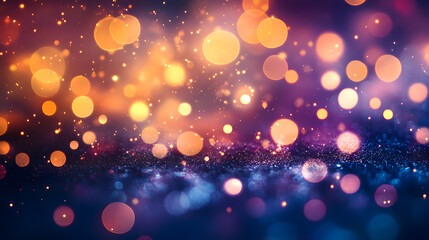 Wall Mural - dreamy bokeh lighting sparkles gold orange pink purple blue background sparkling light scattered glowing festive magical atmosphere celebration holiday festival celebrate christmas event winter