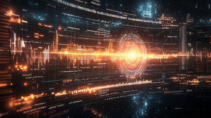 Poster - Data visualization illustrating dark matter detection against a celestial background filled with stars and galaxies