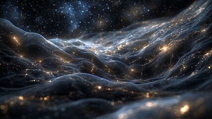Poster - Artistic representation of cosmic particles interacting with Earth's detector amidst the starry universe