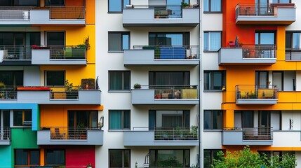 Wall Mural - A colorful apartment building with balconies.