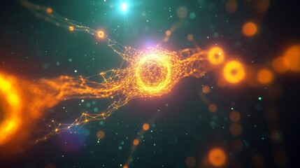 Poster - Visual representation of quantum entanglement showcasing interconnected particles in a dark cosmic background