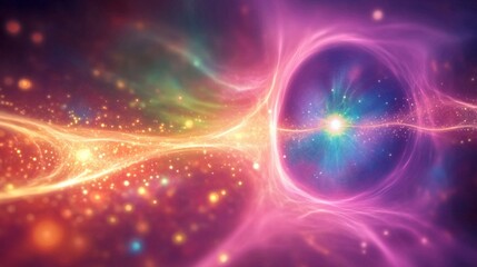 Poster - Visual representation of quantum entanglement illustrating interconnected particles in a dynamic cosmic environment