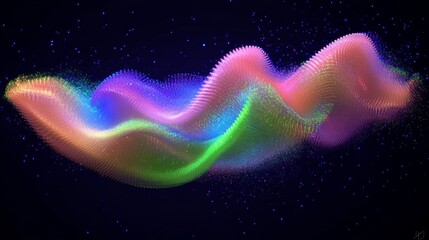 Poster - Colorful quantum waves undulating in a dark cosmic background create a mesmerizing visual experience at dawn